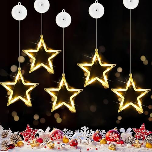 5 Stück LED Sterne Weihnachtsbeleuchtung,Weihnachtsdeko Fenster,Fenster Weihnachtsbeleuchtung,LED Stern Lichter Fenster,Warmweiß Fenster Lichterkette Sterne Innen für Weihnachten Deko