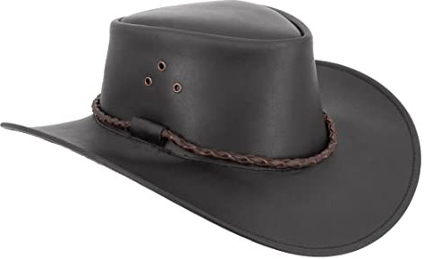 Outbacker William Junior- Kinder Lederhut mit Kinnband in schwarz und braun