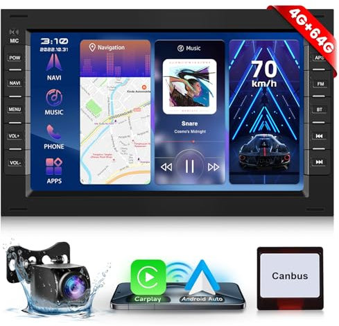 【4+64G】 Hodozzy Carplay Radio Coche para VW Golf 4 Polo Sharan Jetta MK4 T5 Multivan con GPS/WiFi, Pantalla Táctil de 7 Pulgadas con Android Auto/DSP/Mirror Link/RDS/FM/Bluetooth/USB