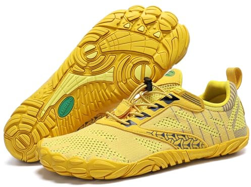 SAGUARO Barfußschuhe Herren Traillaufschuhe Damen Atmungsaktiv Fitnessschuhe Männer Outdoor Indoor Sportschuhe Wanderschuhe Leicht Schnell Trocknend Wassersportschuhe Frauen Strand Gelb 42 EU