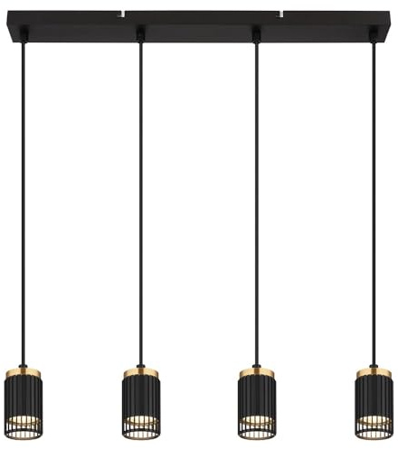 Pendant Light Dining Room Lamp 4 Bulbs Black Gold Aluminium Metal 4x GU10 Sockets L x W 60 x H 60 x 6 x 120 cm