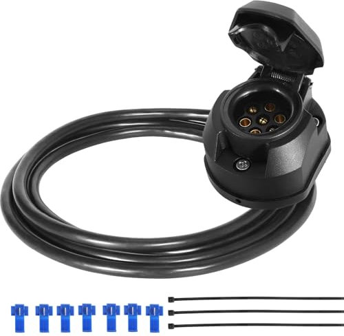 ETUKER 7-polige Vorverdrahtete Anhängerkupplungssteckdose,Anhänger Steckdose 7polig mit 1.9m Kabel (7PZ)