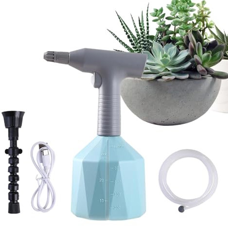 Pulverizador eléctrico de jardín, pulverizador de agua, botella de pulverización eléctrica, rociador automático de plantas de 1 litro con tubo de agua de 2,5 m, botella de pulverización recargable,