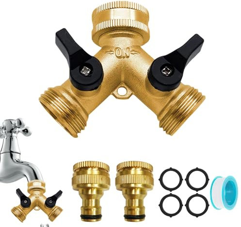 GAOUTO 2 Wege Verteiler: Y-Verteiler Ventil Wasserverteiler für Zwei Zulaufschläuche zum Anschluss, 1/2 und 3/4 Wasser Verteiler für Garten, Rasen Wasserhähne, Wasserdurchfluss regulier&absperrbar