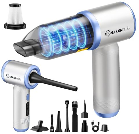 SakerPlus Mini aspirateur, aspirateur portable sans fil 3 en 1, 18000 Pa Aspirateur de voiture haute efficacité avec moteur sans balai, aspirateur de voiture réglable, sans fil portable, bureau DBS03