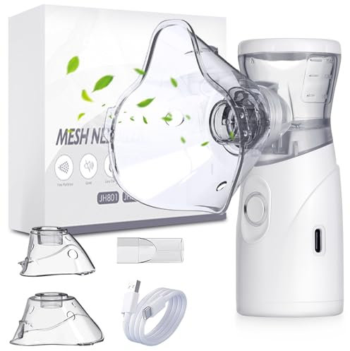 Nebulisateur Inhalateur USB-C Rechargeable pour Adultes et Enfants – Aérosol Respiratoire Silencieux avec 2 Masques (Bébé/Adulte) + Embout Buccal, Ultrasonique et Portable