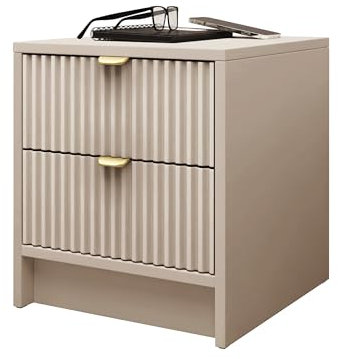 Mirjan24 Nachttisch Tireno 2SZ mit Schublade, geriffelte Fronten, B:35 x H:40 x T:40 cm, Nachtschrank, Nachtkonsole, Nachtkommode, Beistelltisch, Schlafzimmerkommode (Sandbeige.)