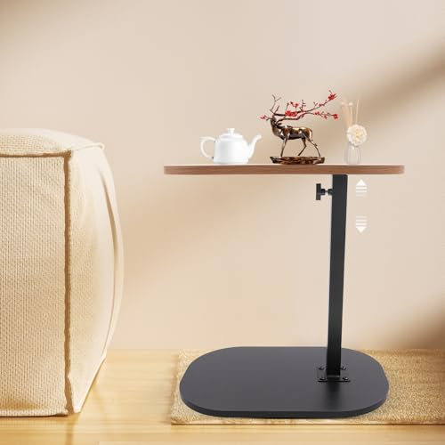 Sindipanda Beistelltisch C Form Kleiner Couchtisch Desktop 360° Rotierend Sofa Beistelltisch, Höhenverstellbar(45-80cm), beistelltische für Wohnzimmer, Arbeitszimmer, Schlafzimmer (Holz)