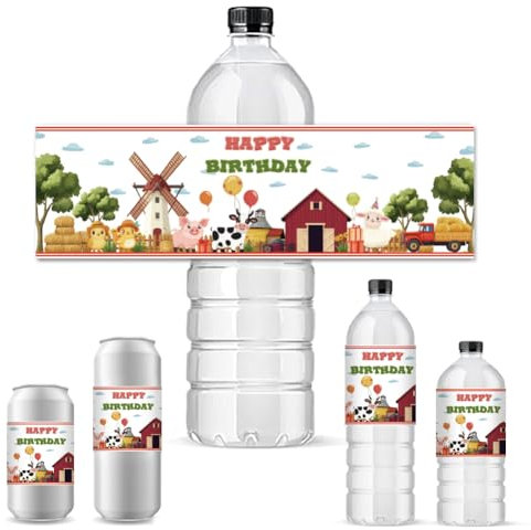 ANATTASOUL 30 Etichette Personalizzate, Compleanno con Animale da Allevamento Etichette for Bottiglie, Compleanni, Battesimo, Matrimonio, Bar, Mitzvah, Decorazione, Autoadesiva
