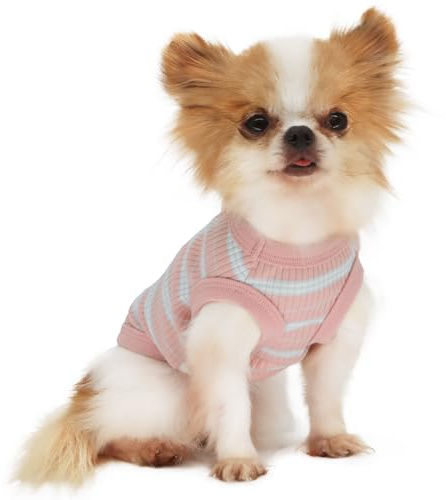 LOPHIPETS 100% Cotton Rib Dog Shirt Vest for Small Dogs Teacup Chihuahua Yorkie Puppy Clothes Tank Tee-Light Pink/S
