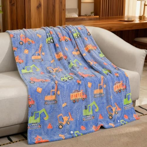 LXTOPN Cartoon-Auto Leuchtend im Dunkeln,Kuscheldecke Kinder 130x150cm,Weiche Babydecke Sofadecke,Geschenke für Jungen und Mädchen (Blauer-Auto, 130x150cm)