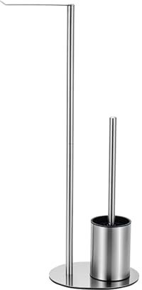 diceevil Piantana Portarotolo e Scopino, Acciaio Inox Piantana Portascopino e Rotolo con Spazzolino WC, Porta Carta Igienica Bagno in Piedi (Argento Spazzolato)