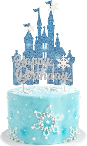 Schloss Tortendeko Geburtstag, Glitzer Happy Birthday Cake Topper, Prinzessin Kuchen Deko, Schloss Kuchen Topper für Prinzessin Thema Baby Dusche Hochzeit Geburtstag Party Dekorationen (E)