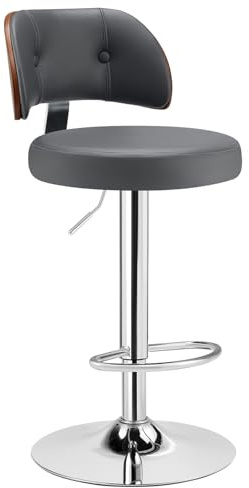 Bekrvio Barhocker 1er Set, Barstühle höhenverstellbar, 360°drehbare Küchenhocker, mit Kunstleder-Bezug, mit Rückenlehne und Fußstütze, Esszimmer, Theke, Stahl (Grau, 1PC)