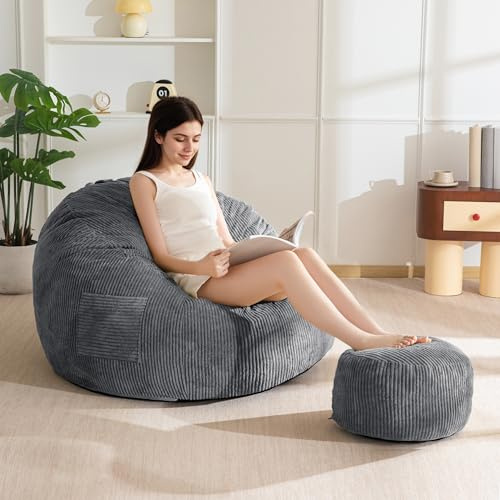 MAXYOYO Sitzsack mit Schaumstofffüllung, Kord Lounge-Sofa für Erwachsene | Sitzsack mit Schaumstofffüllung, bequemer Loungesessel mit Griff zum Lesen und Entspannen im Wohnzimmer oder Schlafzimmer