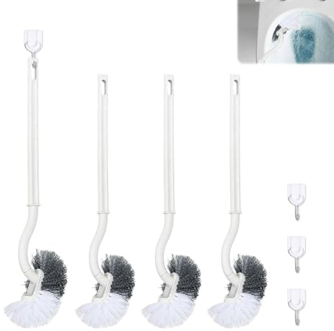 4 Stück Toilettenbürste Klobürste mit Randreiniger WC Bürste Langer Stiel Tiefenreinigung Gebogenes Design Kunststoff Reinigungsbürste Toilettenbürstenset Toilet Brush mit klebehaken