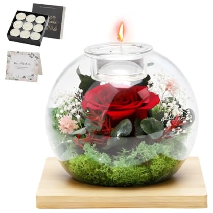 Rose Éternelle en Verre, Coffret Cadeau de Roses Préservée et Bougies Parfumées, Cadeau d'anniversaire Fête des Mères Saint-Valentin Noël pour Petite Amie, épouse, Maman, Femme (Rose Feuilles Vertes)