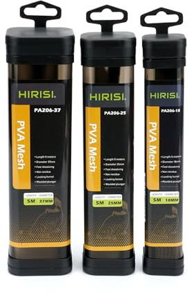 Hirisi Tackle PVA Netz mit Stößel, 5M Rolle für Karpfenangeln, 18/25/37mm Breite, für schnell lösende Boilies Köder, PVA Beutel & Futterkorb Zubehör