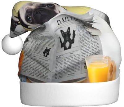 QAZWZML Weihnachtsmütze mit Mops-Motiv, Weihnachtsdekoration, für Erwachsene, geeignet für Weihnachtsfeiern, Kleidungszubehör