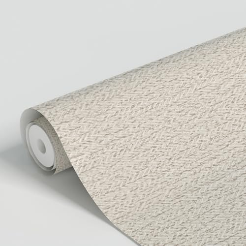 ANBILILA Papel Pintado Autoadhesivo, Textura de Tela Beige Adhesivo Fuerte Pelar y Pegar Papel de Contacto, 40x500CM Patrón de Espiga Papel Tapiz Removible Decorativo para Pared para Salón