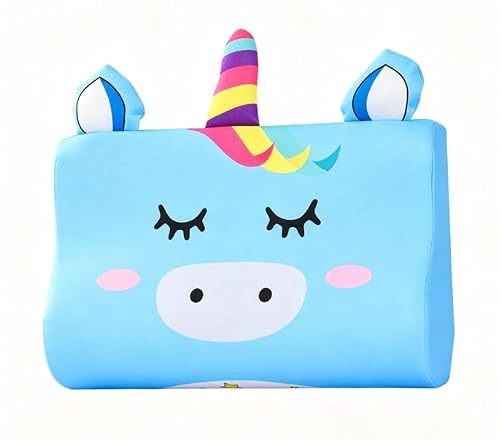 Jonuin Schlummerkids Kissen, 46x26cm Calmly Kinderkissen mit Kopfkissenbezug, Memory Schaum, Ergonomisch Schlummerkids Kissen Kinder, Atmungsaktiv Komfortkissen für Kinderschlaf (Blaues Einhorn)