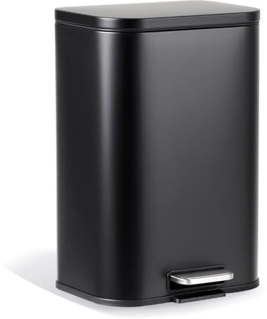 Garvee 12L Mülleimer Edelstahl Schwarz – Treteimer mit Absenkautomatik – Moderner Kosmetikeimer für Bad, Büro & Küche – Anti-Fingerabdruck & Herausnehmbarer Inneneimer – 10,4 x 8,8 x 15,3 Zoll