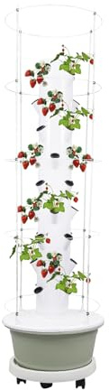Loobiiny Torre idroponica a 9 livelli, 36 piante, torre idroponica, con struttura da arrampicata rotonda, 30 l, sistema di coltivazione verticale 800 l/h, pompa dell'acqua 53 x 172 cm, per interni