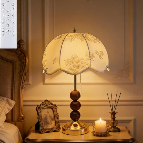 HYKISS Nordische Retro-Tischlampe Französische Ländliche Prinzessinnen-Stil Stoffknospe Lampe Dekorative Nachttischlampe Für Schlafzimmer Leichter Luxus Und Hochwertiges Gefühl Ideal Für Wohnzimmer