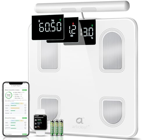 arboleaf Körperfettwaage mit Handsensoren für Körperanalyse 27 Körpermaße | Waage mit Körperfett und Muskelmasse Personenwaage mit App bis zu 180kg/400lb, digitale 8-Elektroden Körperwaage