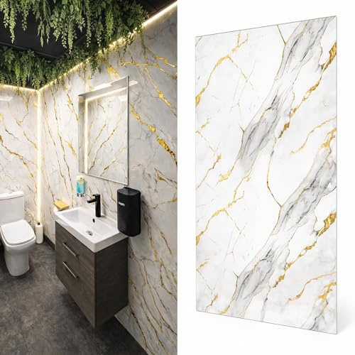 WallDec Marble Effect Wall Panels 120 x 60 cm(47.2 x 23.6 Inches), PVC Marble Look Wall Cladding, Waterproof Panels for Kitchen Splashbacks, Bathroom Walls & Interior Decoration, Easy DIY Installation