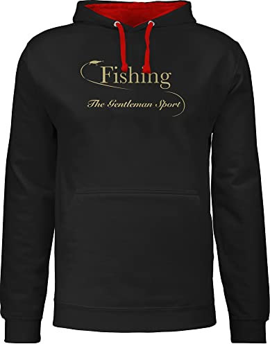 Pullover Herren Frauen Hoodie Kontrast zweifarbig - Angler Geschenke & Angeln Zubehör - Fishing - The Gentleman Sport - 3XL - Schwarz/Rot - Geschenke+für+Angler Fisch Hoody angelmotiv Oberteil