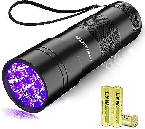 UV Light 395nm Blacklight Flashlight: Vansky 12 LED Black Light Mini Pet Urine Detection for Invisible Dog/Cat Dried Urine Stains on Carpet, Scorpion Finder, Resin Curing