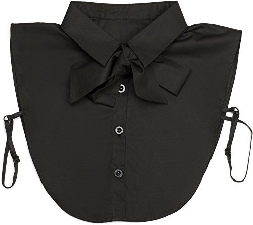 styleBREAKER Damen Blusenkragen Einsatz mit Knopfleiste und Schleife, Kragen für Blusen und Pullover, Schluppenbluse 08020003, Farbe:Schwarz