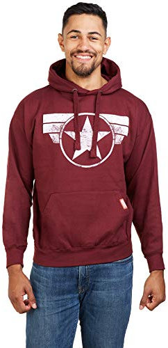 Marvel Men's Captain America Cap Logo Hoodie, Burgundy Red, XXL UK