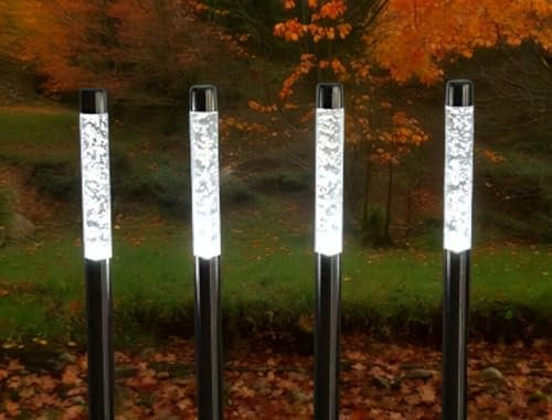 Dapo 4x Aussen-Solar-Garten-Leucht-Lampe BUBBLE, H:34,5cm, Erdspiess 12cm, Solar-Wege-Blumentopf-Blumenbeet-Rasen-Leuchte-Lampe-Stick (kaltweiß)