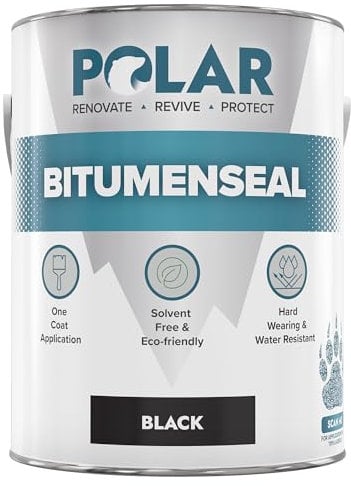 Polar Bitumenseal Black Paint - 5KG - Instant Waterproof Bitumen Roof Sealant - Ideal for Leaks, Cracks & Pitched Roof Repair - Concrete, Brick, Asphalt, Drainpipes & Gutters - Easy to Apply