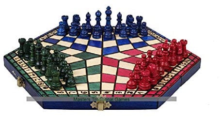 3 Player Chess Set - Large 54cm Hexagonal Board with Edge Numbers (red, Green and Blue)