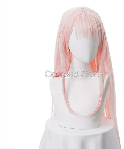 Cosroad Anime DARLING in der FRANXX 02 Zero Two Cosplay Perücken + Kopfbedeckung Zero Two 02 Rosa langes glattes Haar + Haarspange Perücken