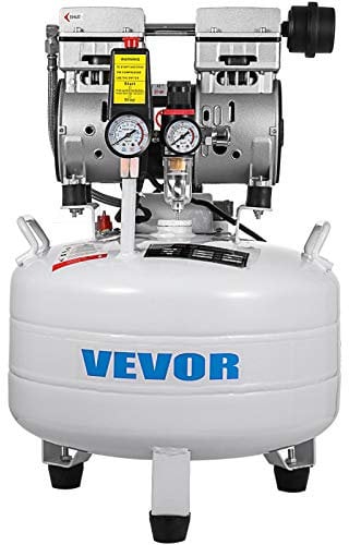 VEVOR Compressore d'Aria Senza Olio Ultra Silenzioso da 6,6 Galloni, Compressore Silenziato, Compressore d'Aria 850 W, Rumorosità meno 48 dB, Compressore d'aria Portatile Senza Olio Verticale