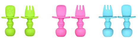 Baby Esslernbesteck | Baby Beißspielzeug - Set aus Baby Löffel und Baby Gabel (WEICH), BPA frei, ohne Melamin, mit Verschluckschutz & ergonomischer Griff, Spülmaschinen geeignet (3er Bundle)