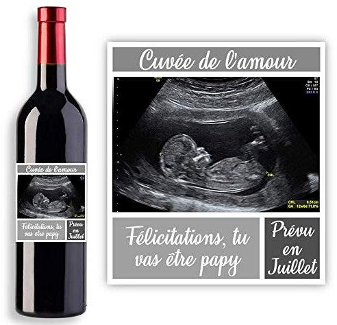 Étiquette échographie pour bouteille de vin ou de champagne - Annonce de grossesse originale