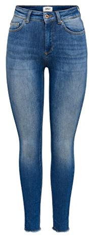 ONLY Damen Onlblush Life Mid Sk Ank Raw Rea403 Noos Jeans, Medium Blue Denim 1, S / 30L EU