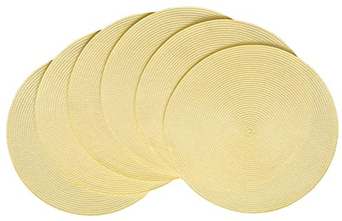 HODJOY Round Placemats Set of 6, Table mats for Indoor and Outdoor Dining Tables, Washable Woven Non-Slip Placemats 15inch (Straw Yellow)