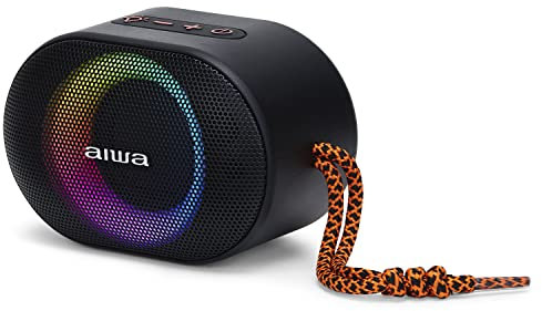 Aiwa BST-330BK Kompakter TWS Bluetooth-Lautsprecher, langlebig und leistungsstark, mit Hyperbass-Technologie, 10 W Leistung, RGB-Beleuchtung, Kartenleser, Wasserdicht Farbe: Schwarz und Orange