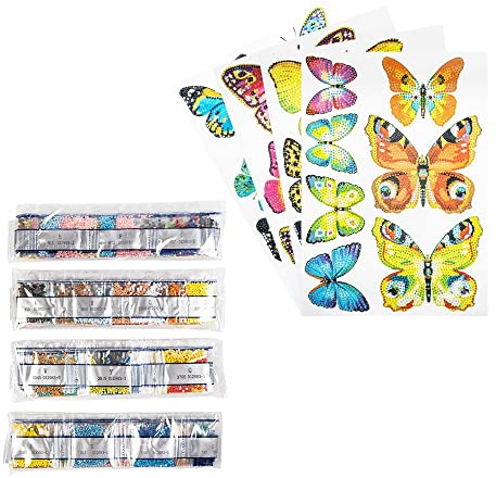 Ideen mit Herz Diamond Painting Sticker | 4 Bogen in DIN A4 | Aufkleber einzeln abziehbar | inkl. Schmucksteine (Schmetterlinge)