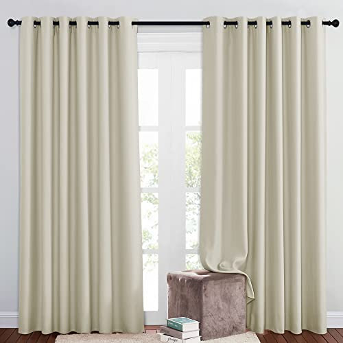 PONY DANCE Double Rideau Occultant à Oeillets Anti Froid Chaleur Salon de Fenêtre, Tissu Polyester Tombé Lourd Uni pour Décoration, L200 X H210 cm, Beige Clair, 2 Pcs