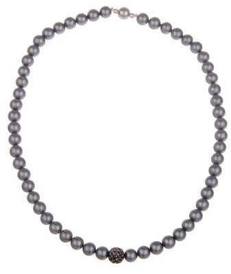 Leslii Damen-Kette Perlen-Collier kurze Perlen-Kette Glitzer Strass-Kugel Magnet-Verschluss (Grau)