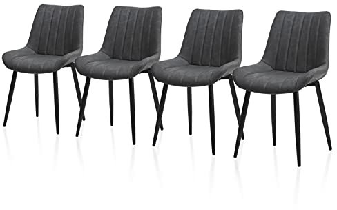 TUKAILAI Esszimmerstühle 4er Set Kunstleder, Ergonomischer Polsterstuhl mit Rückenlehne und Metallgestell bis 150kg Belastbarkeit, Küchenstuhl für Esszimmer und Wohnzimmer (Grau)