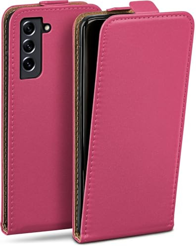 moex Flip Case für Samsung Galaxy S21 FE 5G Hülle klappbar mit 360 Grad Schutz, Handyhülle mit Displayschutz, PU Leder Handytasche Lederhülle, Flip Case Cover Klapphülle, Pink