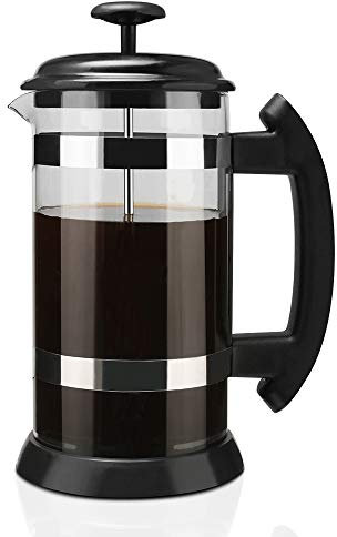 8 Cups Coffee Press Cafetiere, French Press Coffee Maker for Filter Coffee Loose Tea and Milk Froth, Black Stainless Steel Borosilicate Glass, 1000ml, 34oz